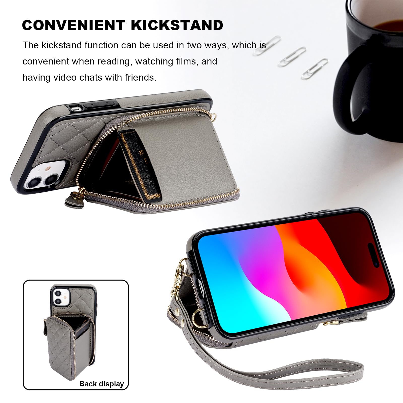 Foto 6 pulgar | Funda Tipo Cartera Tipo Bandolera Bocasal Para Iphone 11 De 6,1 Pulgadas Con Rfid, Color Gris - Venta Internacional.