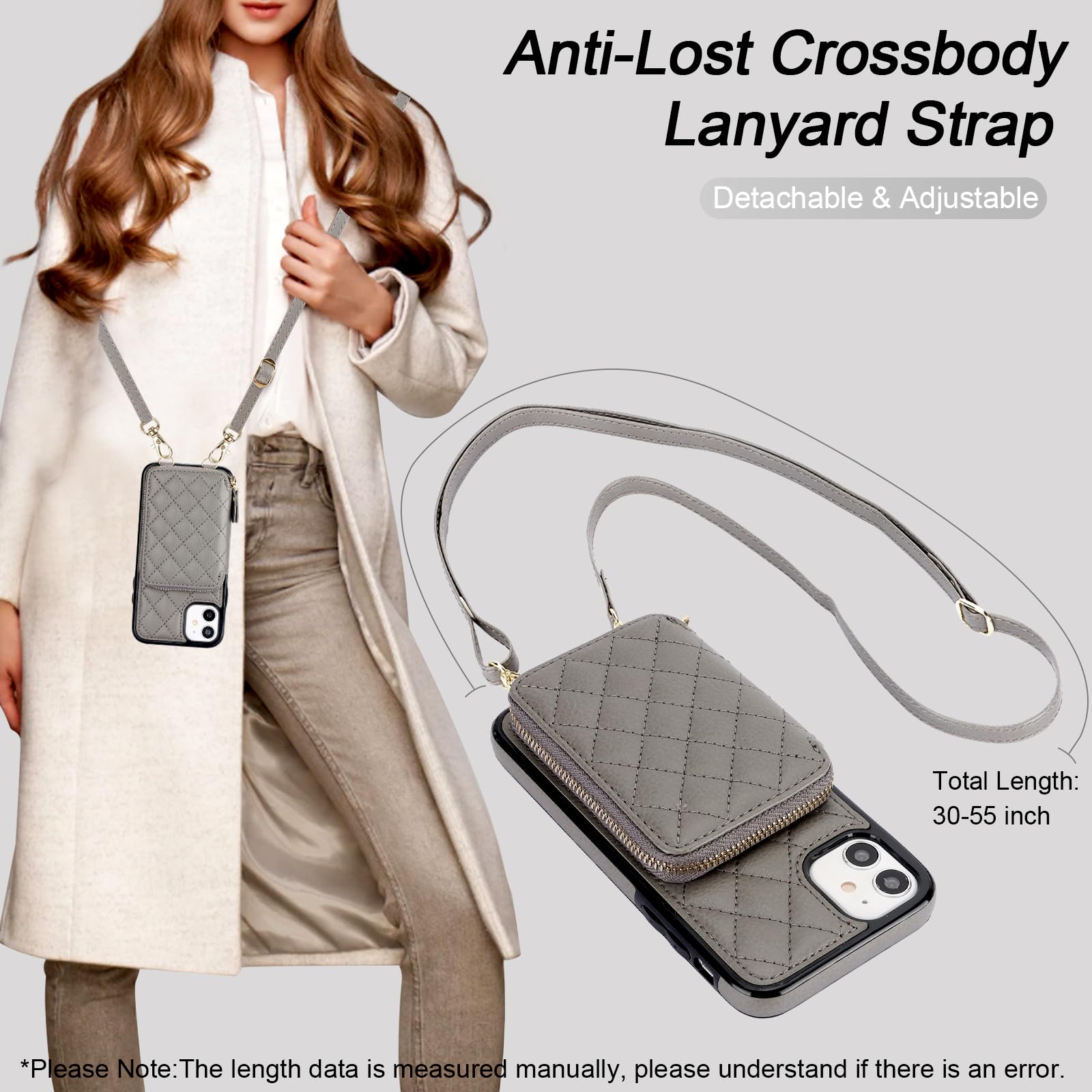 Foto 7 pulgar | Funda Tipo Cartera Tipo Bandolera Bocasal Para Iphone 11 De 6,1 Pulgadas Con Rfid, Color Gris - Venta Internacional.