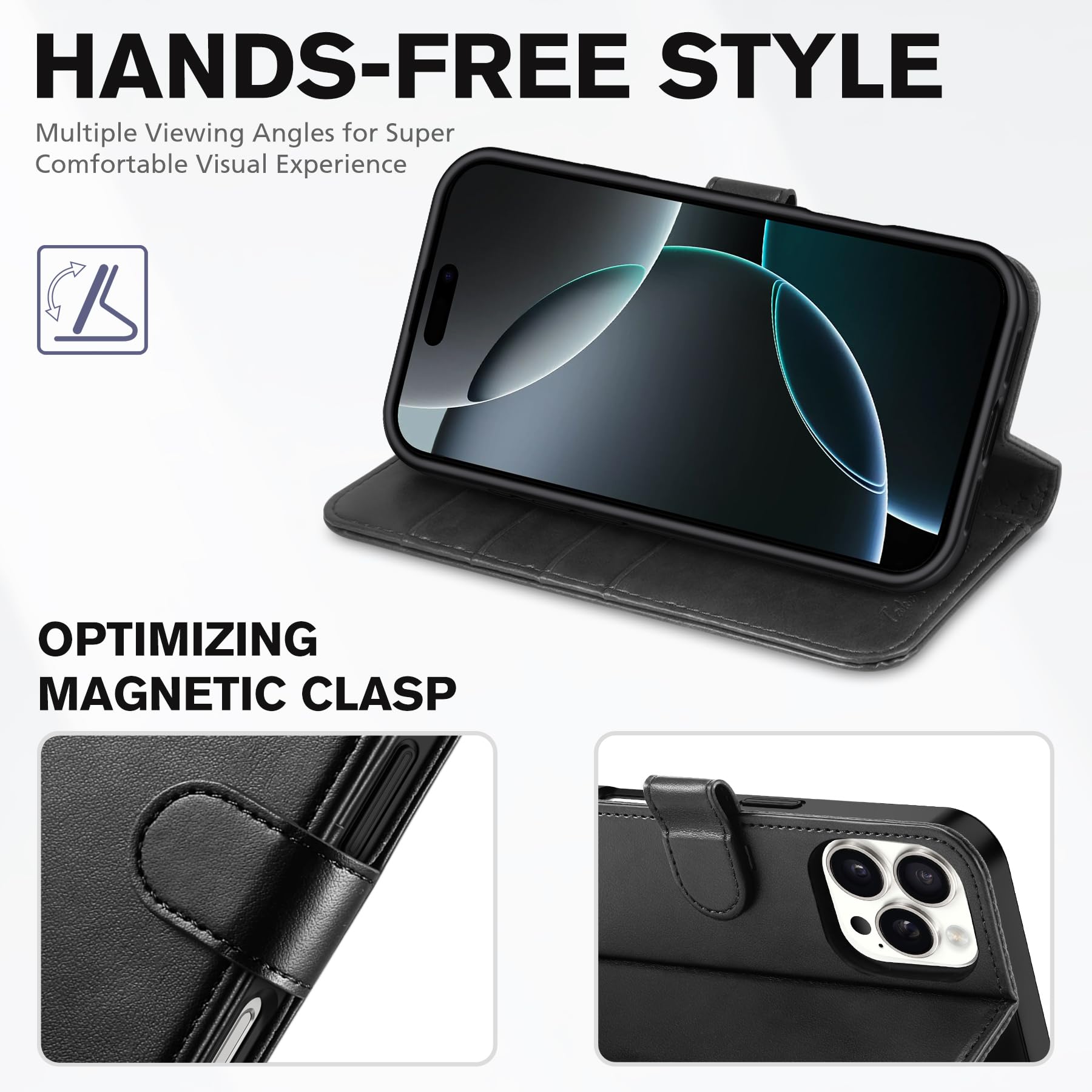 Foto 5 pulgar | Funda Tipo Cartera Tucch Para Iphone 16 Pro De 6,3 Pulgadas Con 4 Tarjeteros, Color Negro - Venta Internacional.