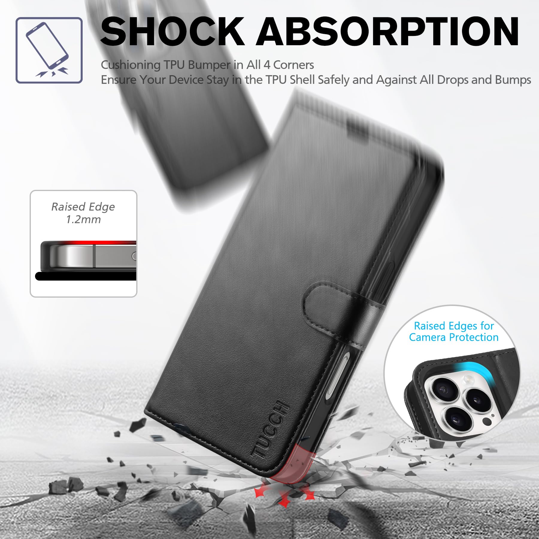 Foto 6 | Funda Tipo Cartera Tucch Para Iphone 16 Pro De 6,3 Pulgadas Con 4 Tarjeteros, Color Negro - Venta Internacional.