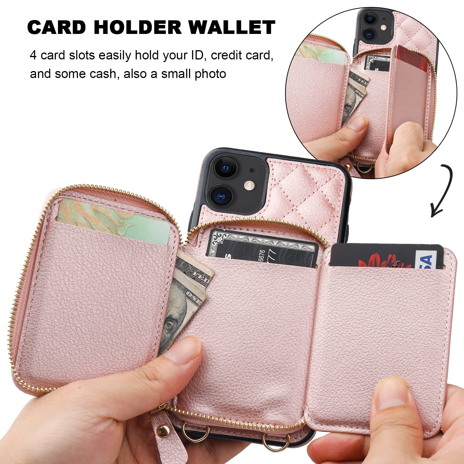 Foto 5 pulgar | Funda Tipo Cartera Tipo Bandolera Bocasal Para Iphone 11 De 6.1 Pulgadas, Color Oro Rosa - Venta Internacional.