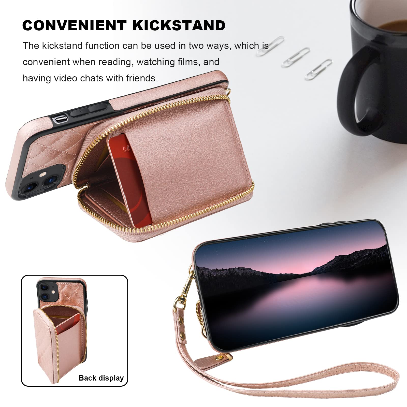 Foto 6 pulgar | Funda Tipo Cartera Tipo Bandolera Bocasal Para Iphone 11 De 6.1 Pulgadas, Color Oro Rosa - Venta Internacional.