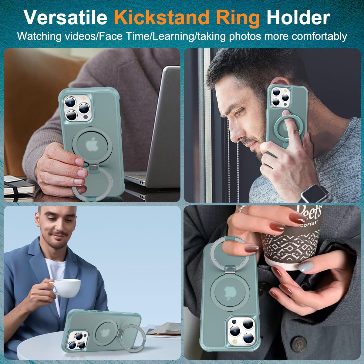 Foto 3 pulgar | Funda Para Teléfono Sterker Con Soporte Magnético Para Iphone 15 Pro, Color Verde - Venta Internacional.