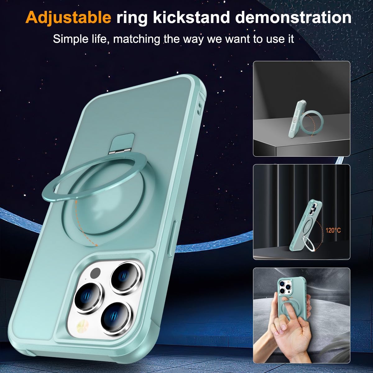 Foto 7 pulgar | Funda Para Teléfono Sterker Con Soporte Magnético Para Iphone 15 Pro, Color Verde - Venta Internacional.