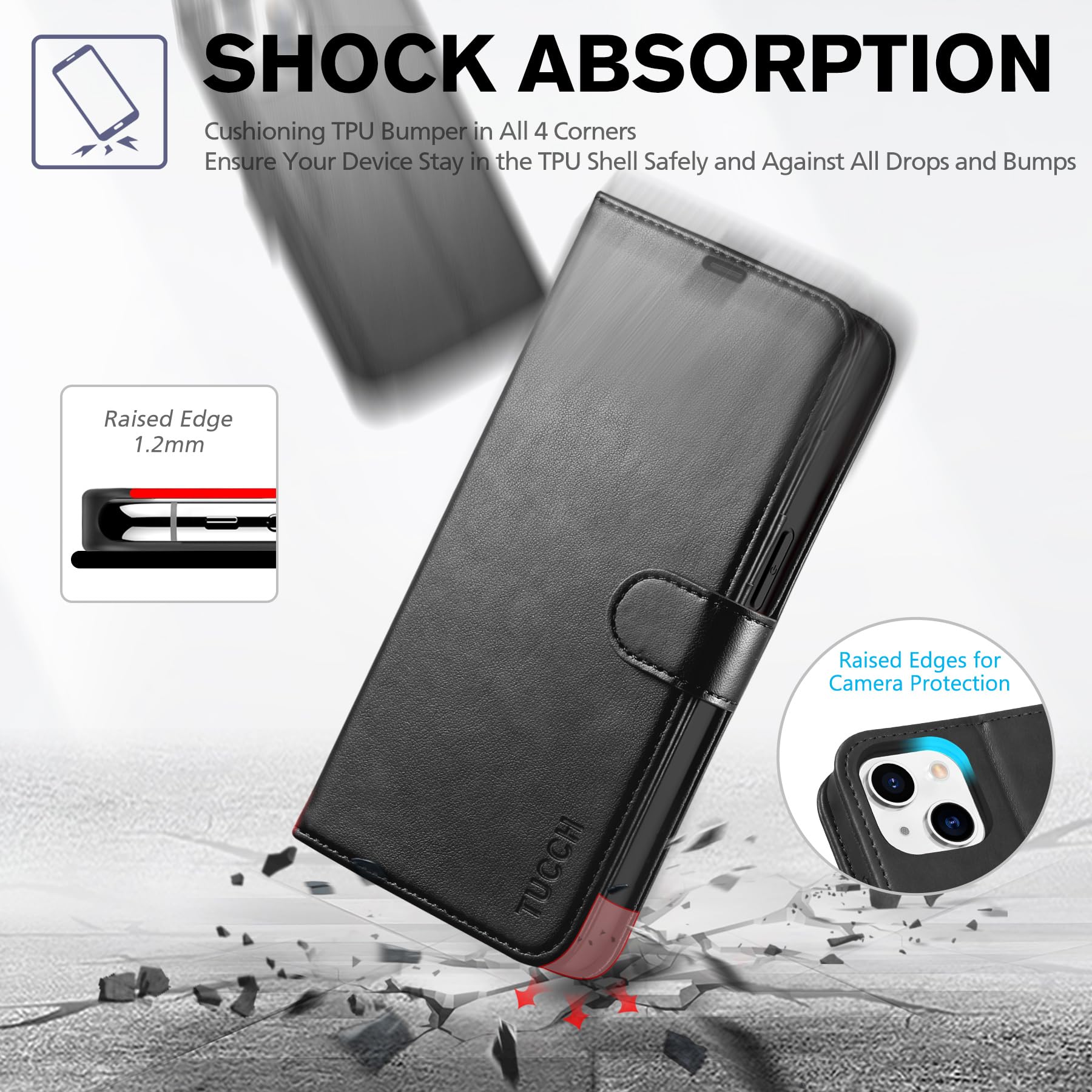 Foto 7 pulgar | Funda Tipo Cartera Tucch Para Iphone 14 De 6,1 Pulgadas 2022 Con 4 Tarjetas, Color Negro - Venta Internacional.