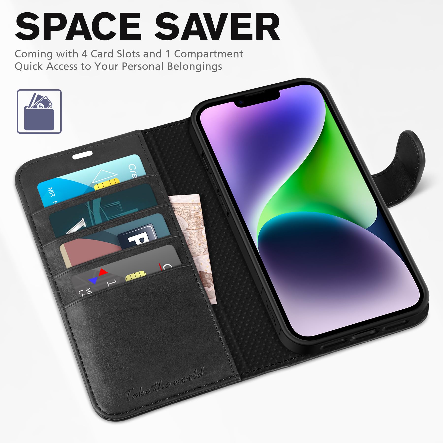 Foto 8 pulgar | Funda Tipo Cartera Tucch Para Iphone 14 De 6,1 Pulgadas 2022 Con 4 Tarjetas, Color Negro - Venta Internacional.