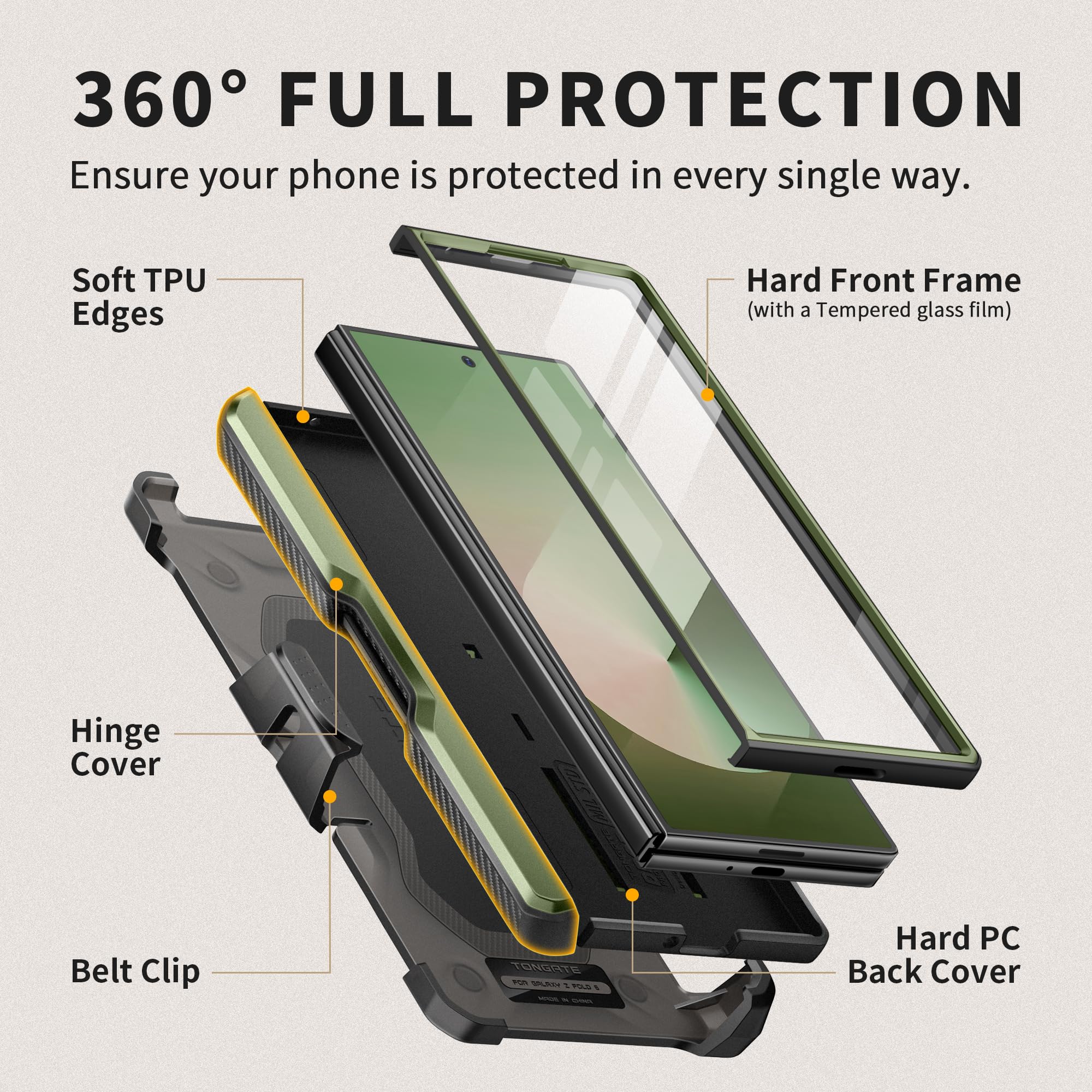 Foto 4 pulgar | Funda De Teléfono Tongate Para Samsung Galaxy Z Fold 6, Color Verde - Venta Internacional.