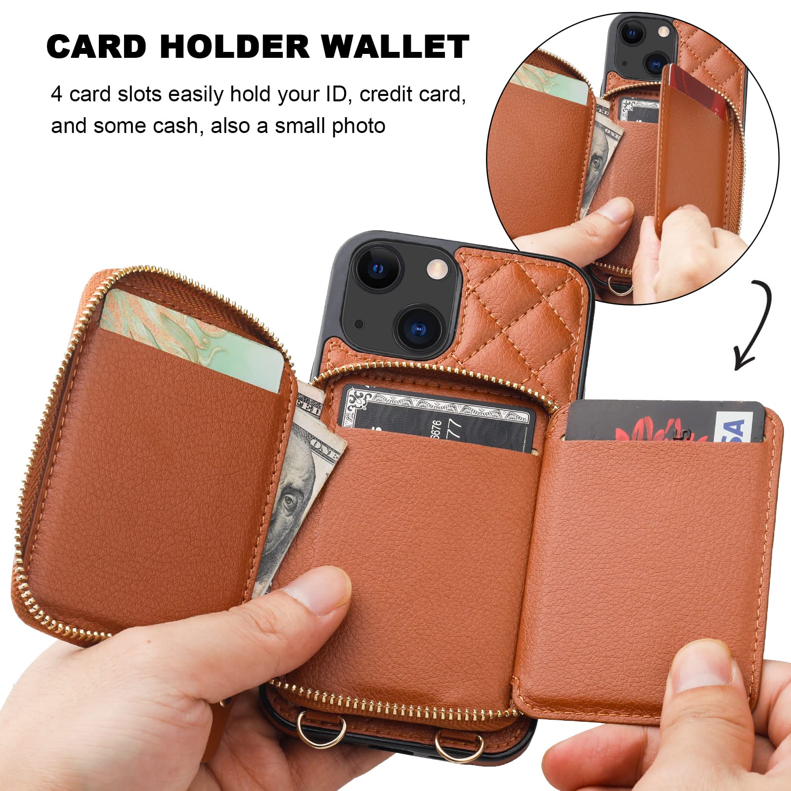 Foto 5 pulgar | Funda Tipo Cartera Tipo Bandolera Bocasal Para Iphone 13 De 6,1 Pulgadas, Color Marrón - Venta Internacional.