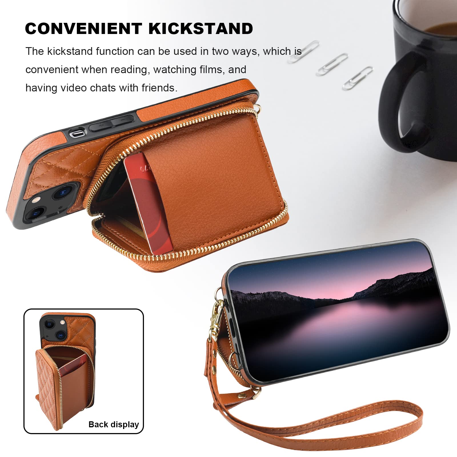 Foto 6 pulgar | Funda Tipo Cartera Tipo Bandolera Bocasal Para Iphone 13 De 6,1 Pulgadas, Color Marrón - Venta Internacional.