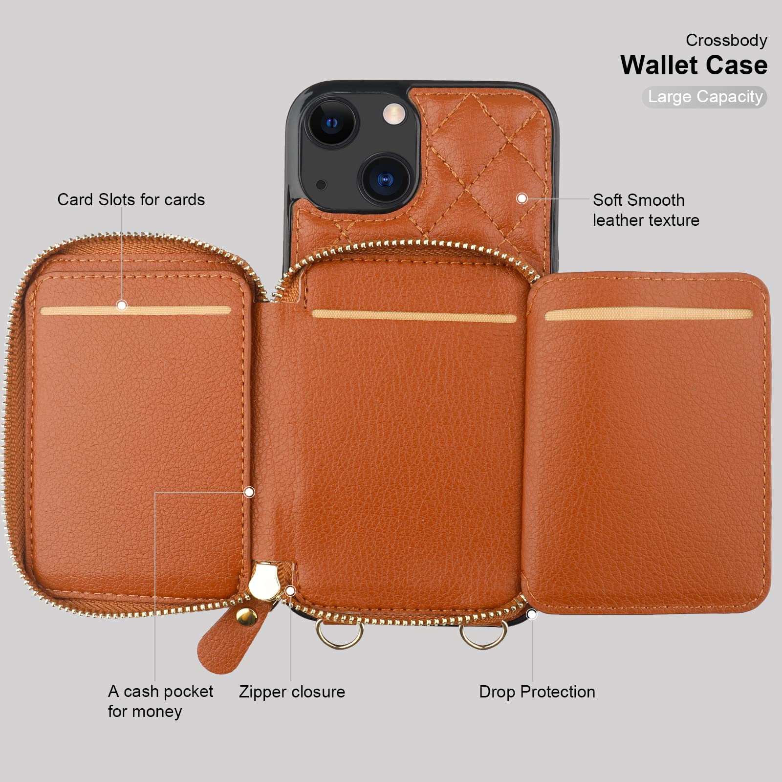 Foto 8 pulgar | Funda Tipo Cartera Tipo Bandolera Bocasal Para Iphone 13 De 6,1 Pulgadas, Color Marrón - Venta Internacional.