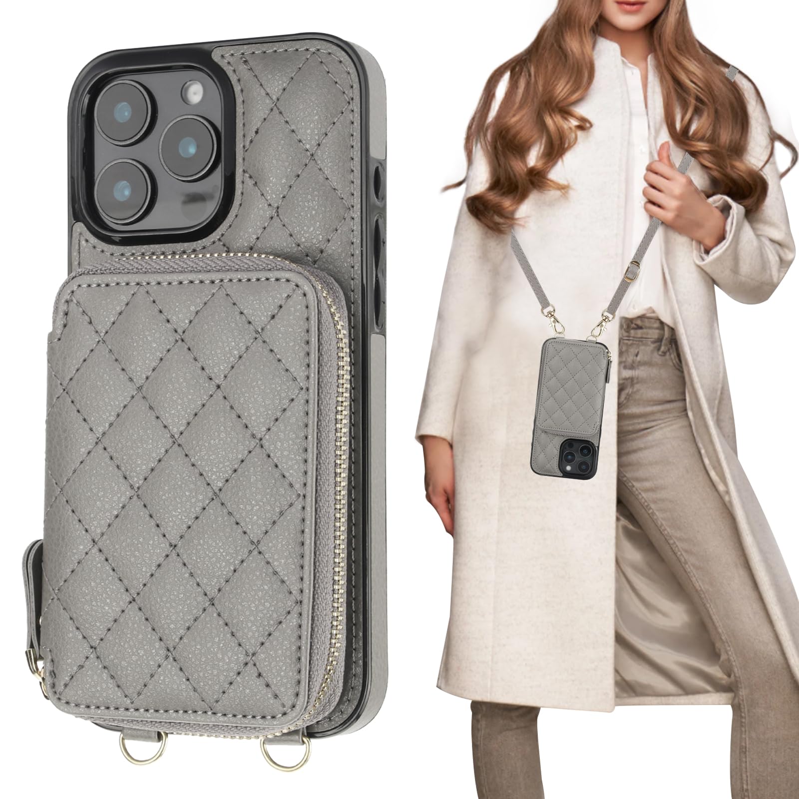 Foto 2 pulgar | Funda Tipo Cartera Tipo Bandolera Bocasal Para Iphone 16 Pro Max Rfid, Color Gris - Venta Internacional.
