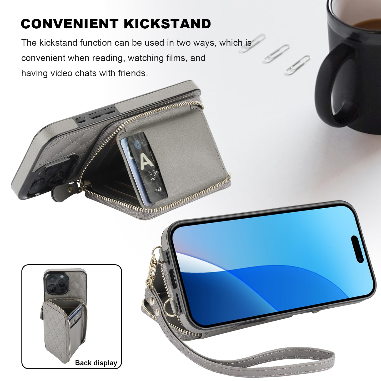 Foto 7 pulgar | Funda Tipo Cartera Tipo Bandolera Bocasal Para Iphone 16 Pro Max Rfid, Color Gris - Venta Internacional.