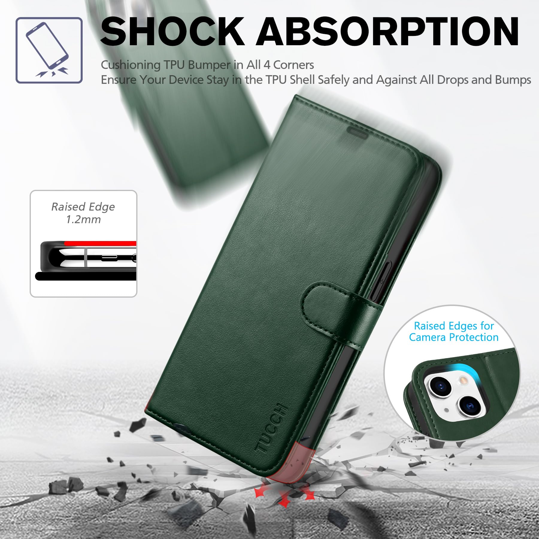 Foto 7 pulgar | Funda Tipo Cartera Tucch Para Iphone 14 6.1 Con Bloqueo Rfid, Color Verde Medianoche - Venta Internacional.