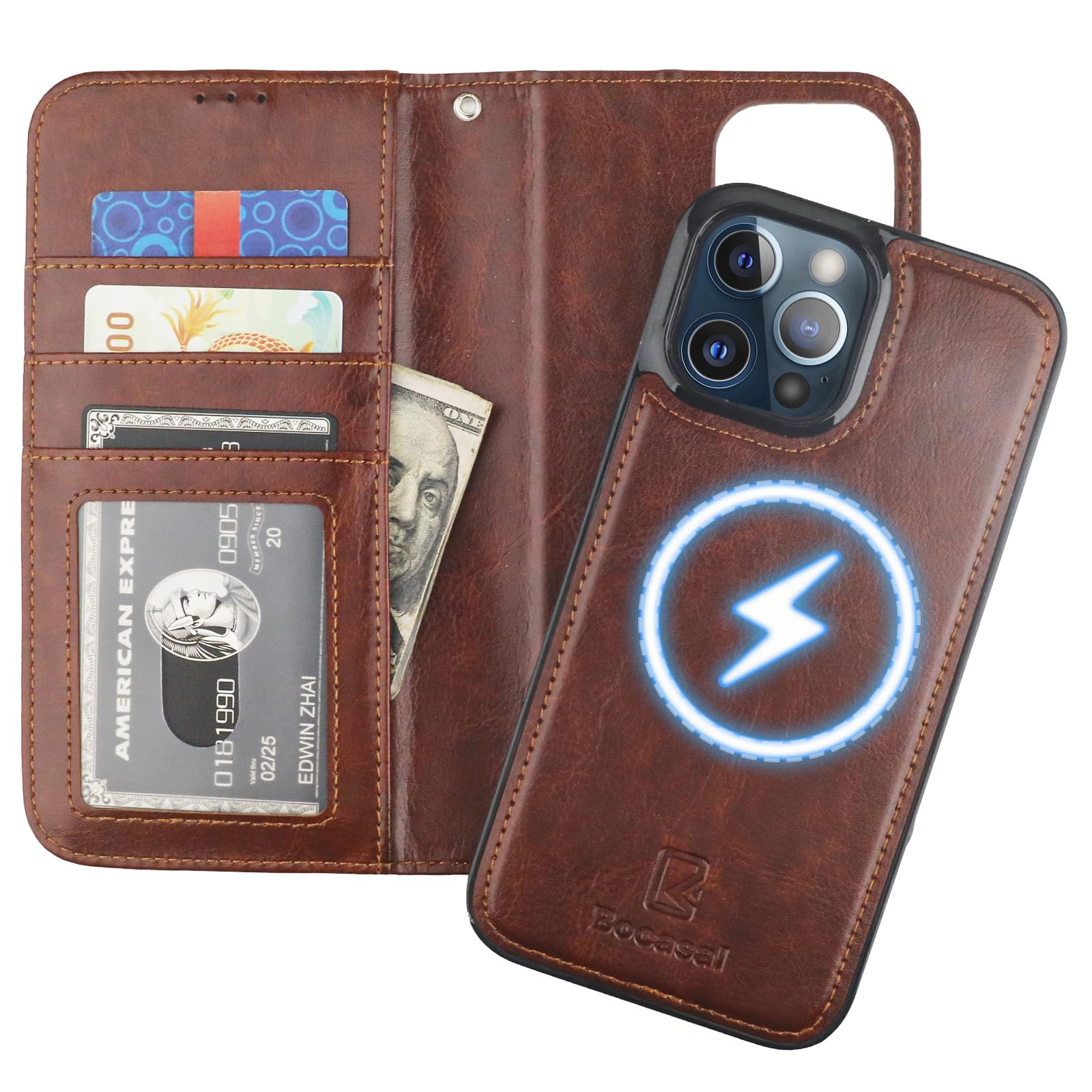 Foto 2 pulgar | Funda Tipo Cartera Bocasal Para Iphone 13 Pro Max Con Magsafe Brown - Venta Internacional.