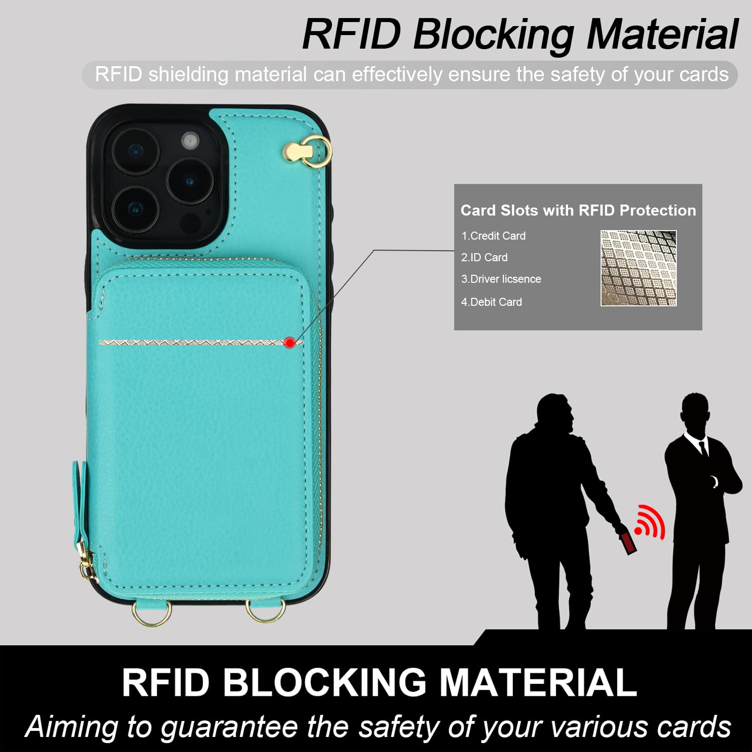 Foto 5 pulgar | Funda Tipo Cartera Tipo Bandolera Bocasal Para Iphone 16 Pro Max, Color Verde Menta - Venta Internacional.