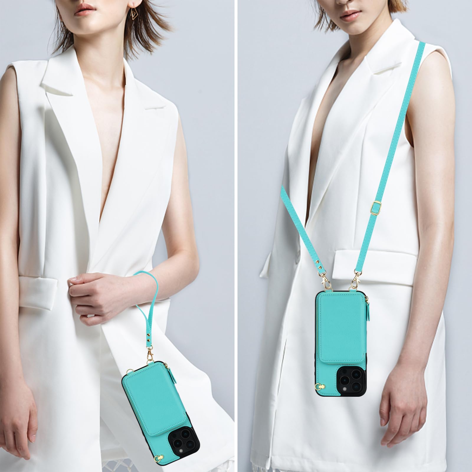 Foto 5 | Funda Tipo Cartera Tipo Bandolera Bocasal Para Iphone 16 Pro Max, Color Verde Menta - Venta Internacional.