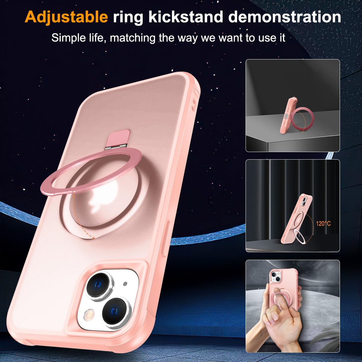 Foto 7 pulgar | Funda De Teléfono Sterker Con Soporte Magnético Para Iphone 15, Rosa - Venta Internacional.