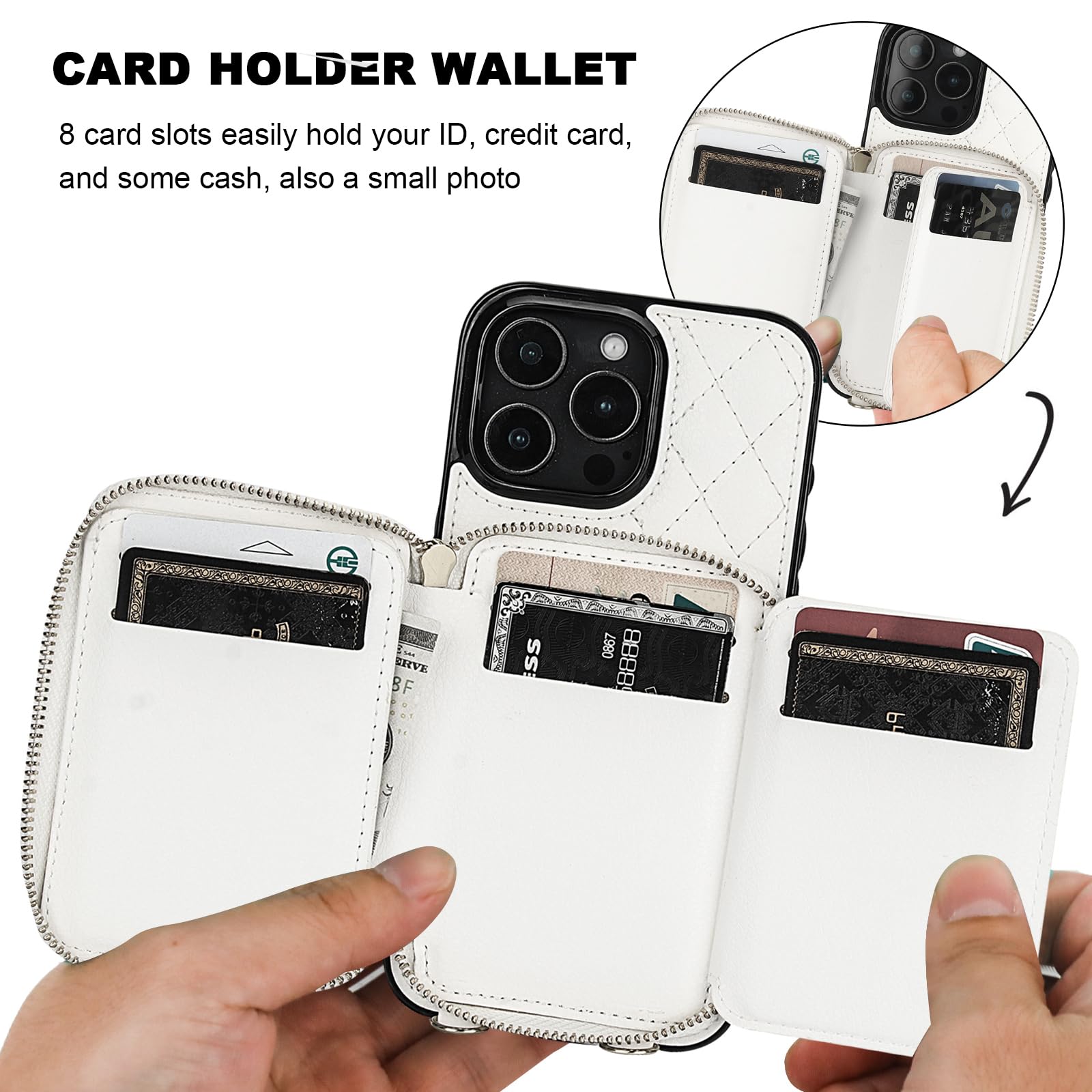 Foto 5 pulgar | Funda Tipo Cartera Tipo Bandolera Bocasal Para Iphone 16 Pro Max, Color Blanco - Venta Internacional.