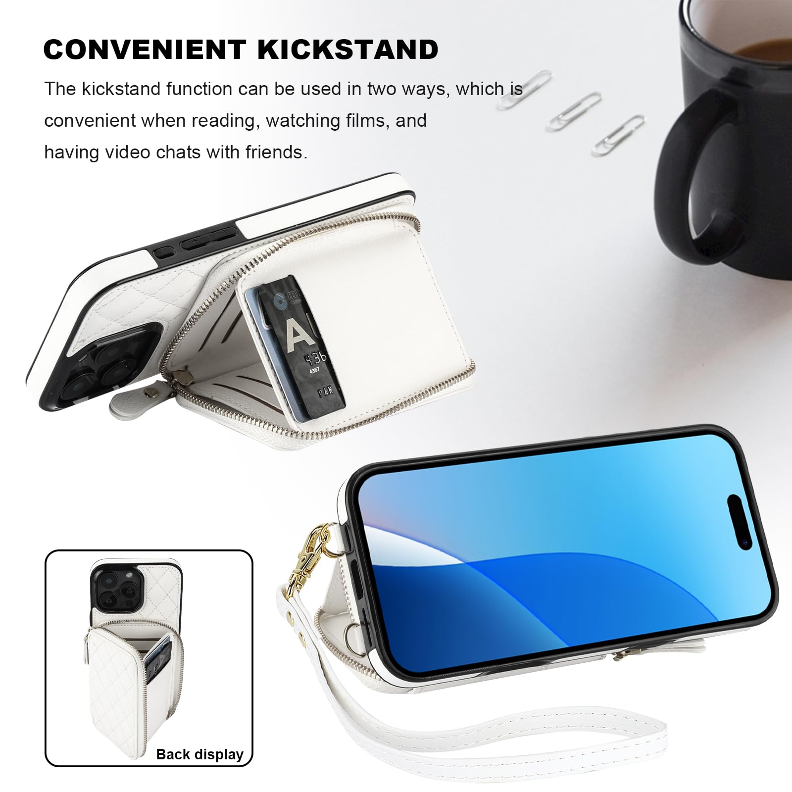Foto 6 | Funda Tipo Cartera Tipo Bandolera Bocasal Para Iphone 16 Pro Max, Color Blanco - Venta Internacional.