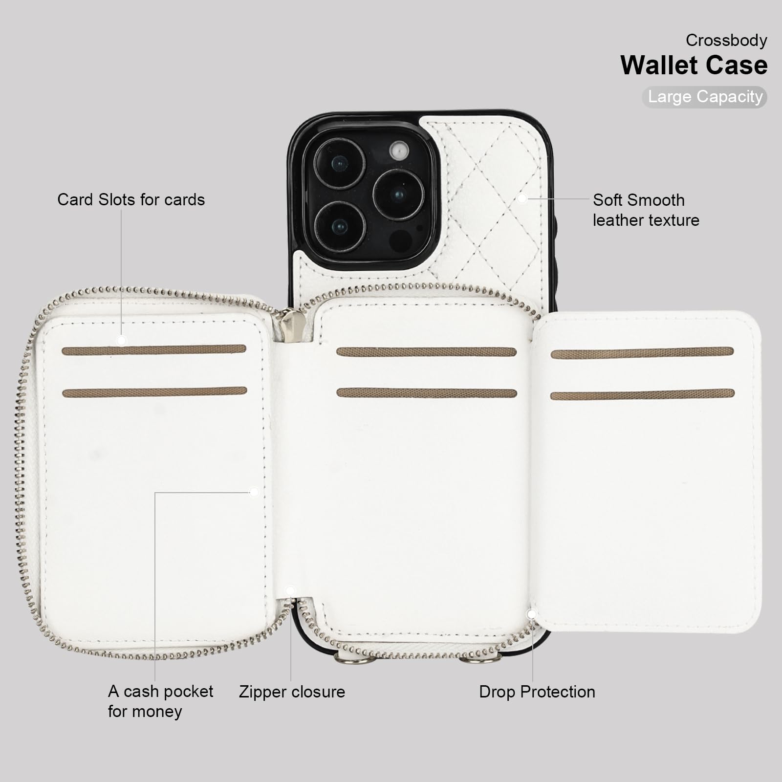 Foto 7 | Funda Tipo Cartera Tipo Bandolera Bocasal Para Iphone 16 Pro Max, Color Blanco - Venta Internacional.