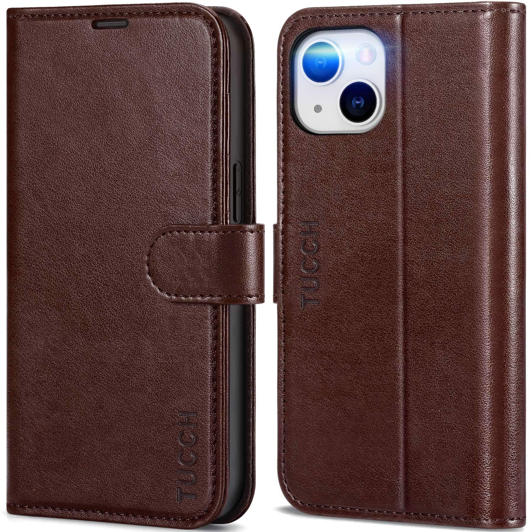 Funda Tipo Cartera Tucch Para Iphone 14 5g Con Bloqueo Rfid, Color Chocolate - Venta Internacional.