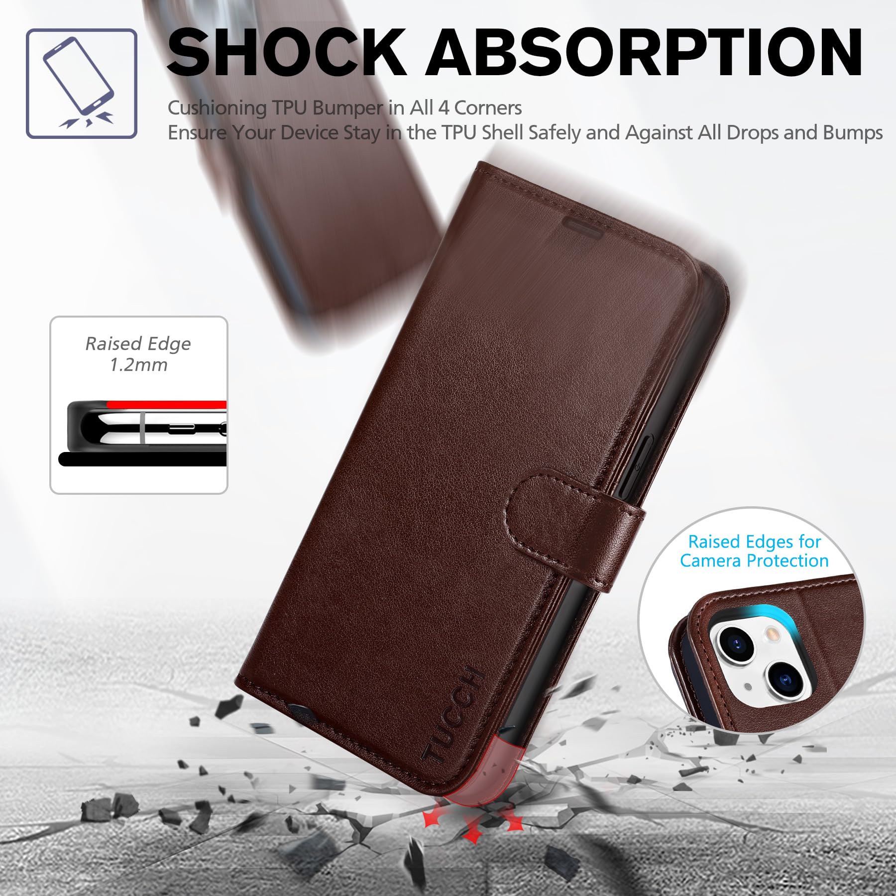 Foto 6 | Funda Tipo Cartera Tucch Para Iphone 14 5g Con Bloqueo Rfid, Color Chocolate - Venta Internacional.