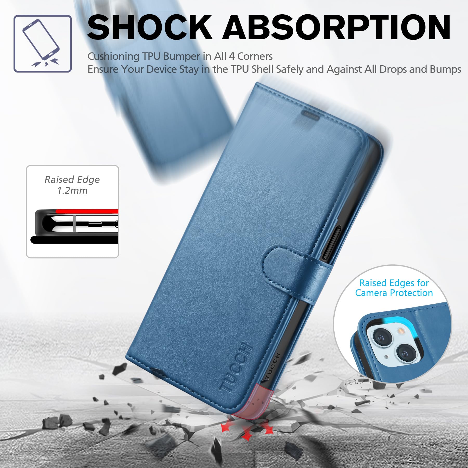 Foto 7 pulgar | Funda Tipo Cartera Tucch Para Iphone 15 De 6,1 Pulgadas Con 4 Ranuras Para Tarjetas, Color Azul Claro - Venta Intern