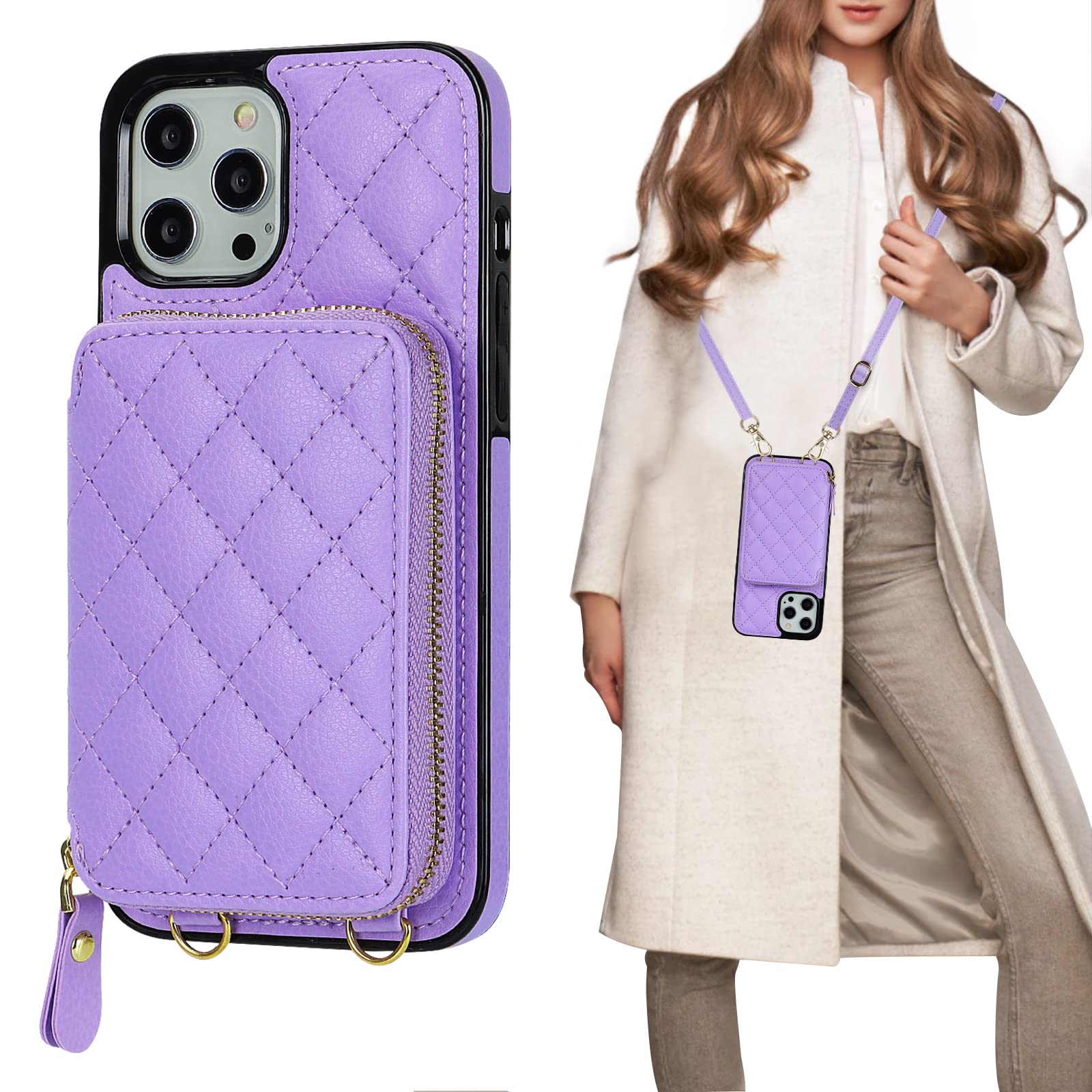 Foto 1 | Funda Tipo Cartera Tipo Bandolera Bocasal Para Iphone 12 Pro Max, Color Morado - Venta Internacional.