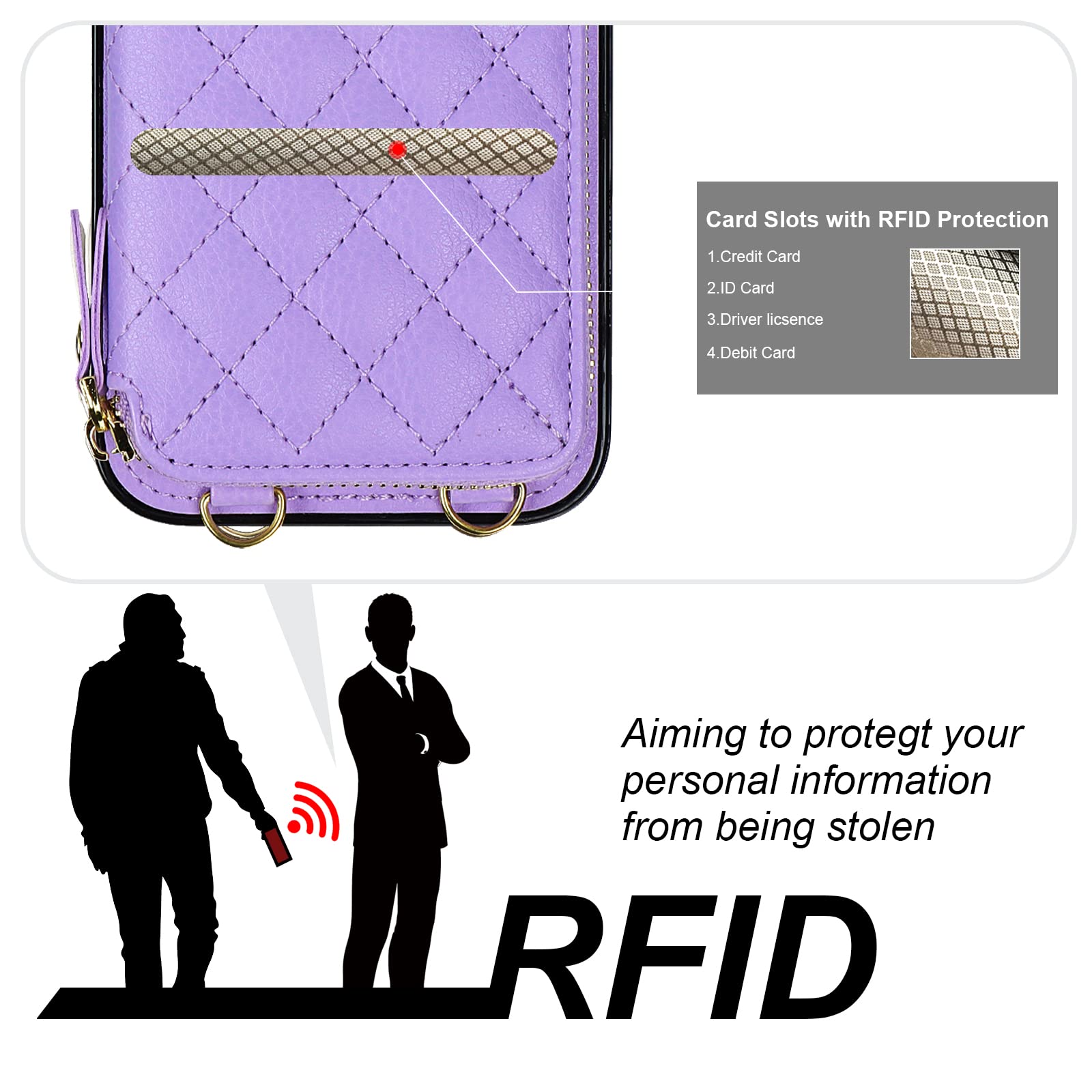 Foto 3 | Funda Tipo Cartera Tipo Bandolera Bocasal Para Iphone 12 Pro Max, Color Morado - Venta Internacional.