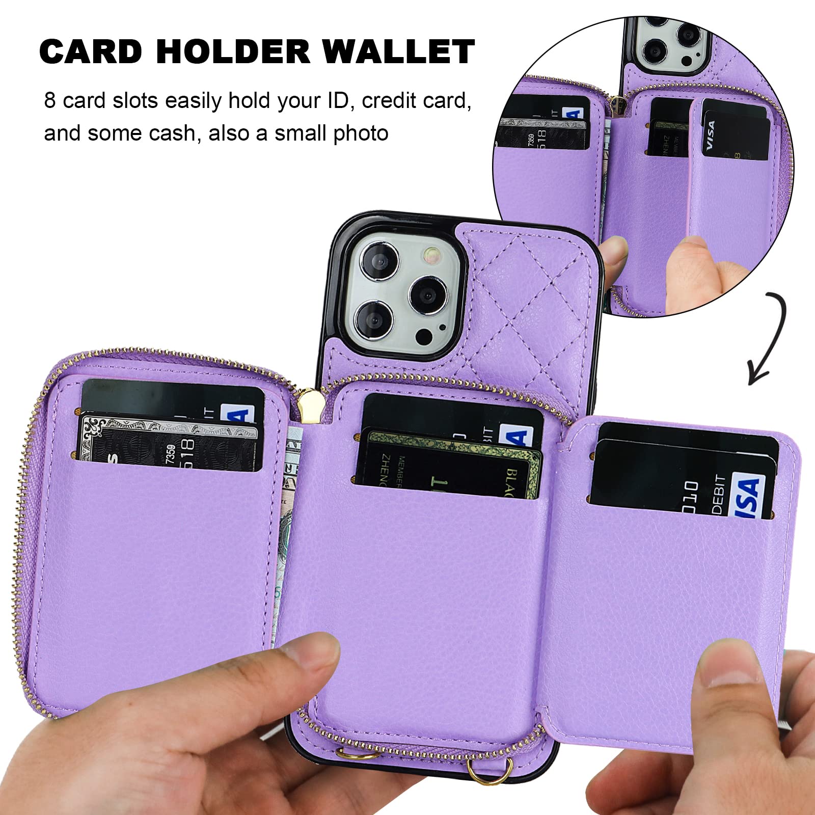 Foto 5 pulgar | Funda Tipo Cartera Tipo Bandolera Bocasal Para Iphone 12 Pro Max, Color Morado - Venta Internacional.