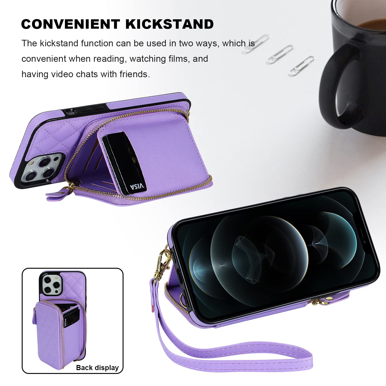Foto 6 pulgar | Funda Tipo Cartera Tipo Bandolera Bocasal Para Iphone 12 Pro Max, Color Morado - Venta Internacional.