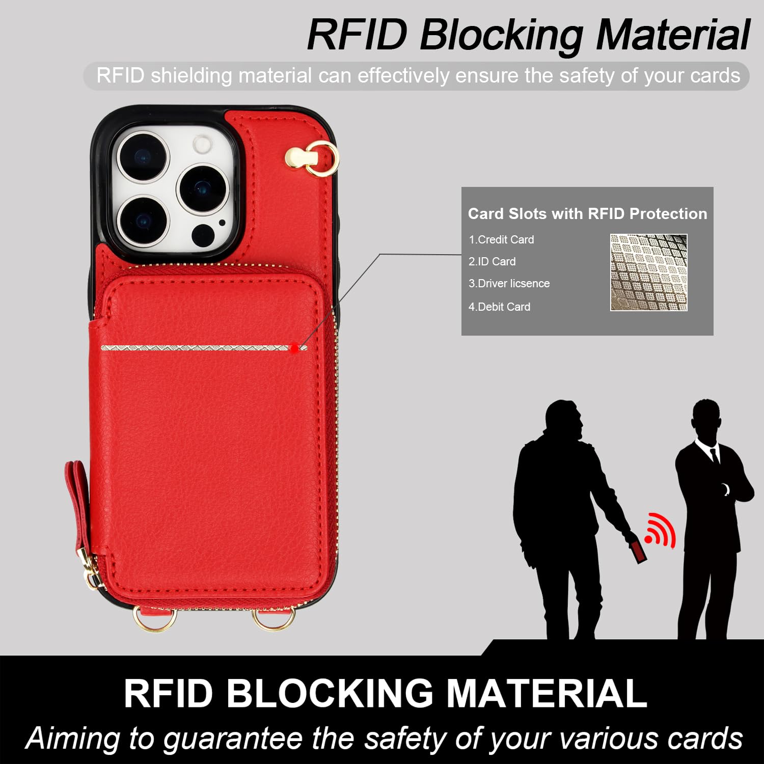 Foto 5 pulgar | Funda Tipo Cartera Tipo Bandolera Bocasal Para Iphone 16 Pro De 6,3 Pulgadas, Color Rojo - Venta Internacional.