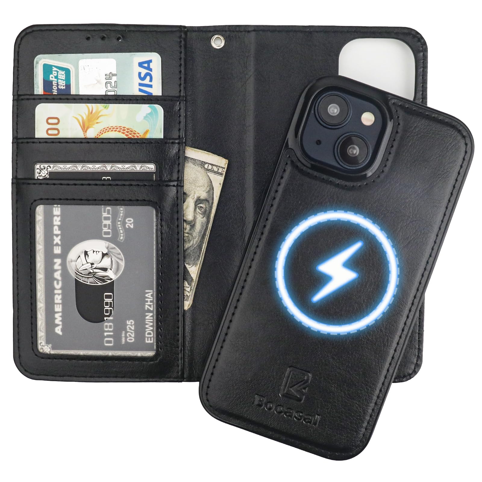 Funda Tipo Cartera Bocasal Para Iphone 15 De 6.1 Pulgadas Con Magsafe Black - Venta Internacional.