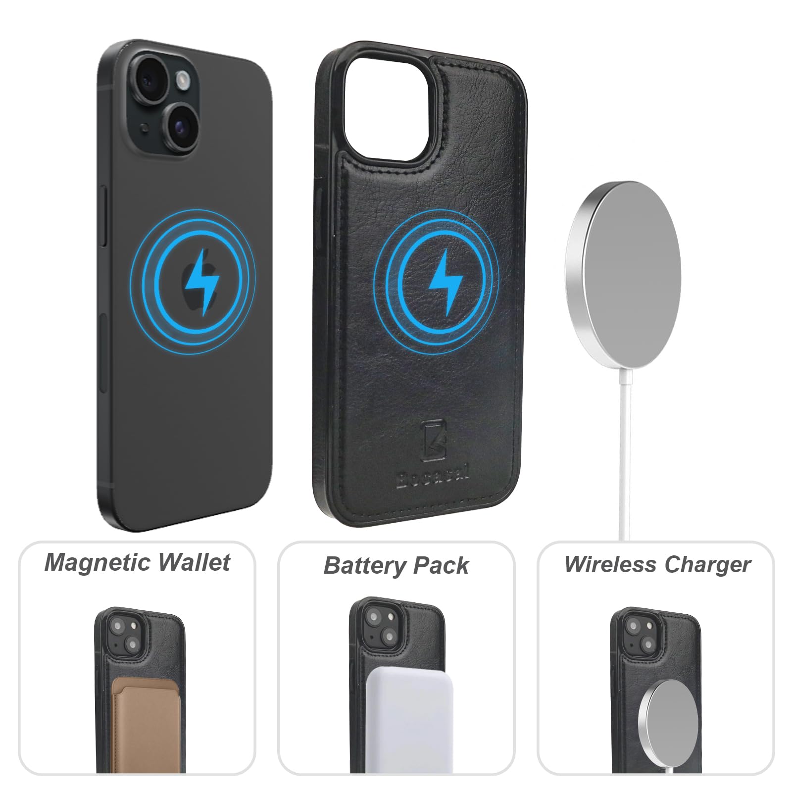 Foto 5 pulgar | Funda Tipo Cartera Bocasal Para Iphone 15 De 6.1 Pulgadas Con Magsafe Black - Venta Internacional.
