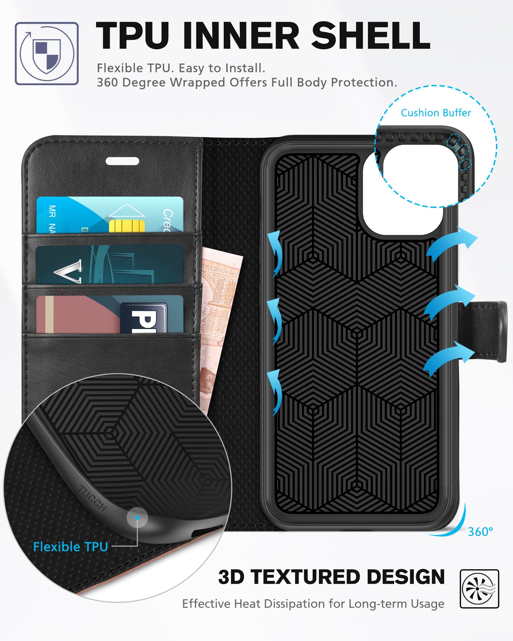 Foto 5 pulgar | Funda Tipo Cartera Tucch Para Iphone 11 De 6.1 Pulgadas Con Función Atril Rfid, Color Negro - Venta Internacional.