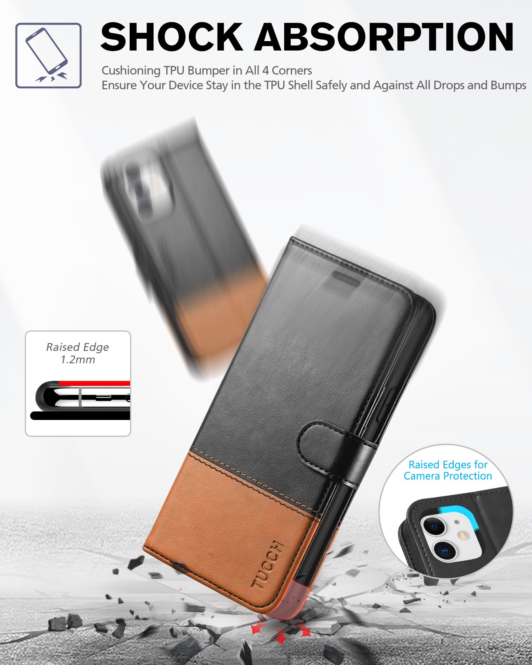 Foto 7 pulgar | Funda Tipo Cartera Tucch Para Iphone 11 De 6.1 Pulgadas Con Función Atril Rfid, Color Negro - Venta Internacional.