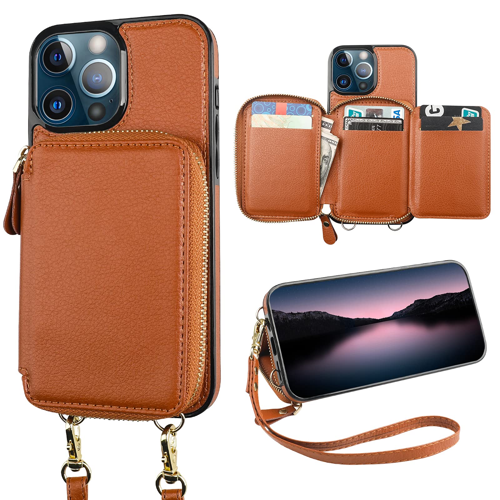 Funda Tipo Cartera Bocasal Con Bloqueo Rfid Para Iphone 13 Pro Max, Color Marrón - Venta Internacional.