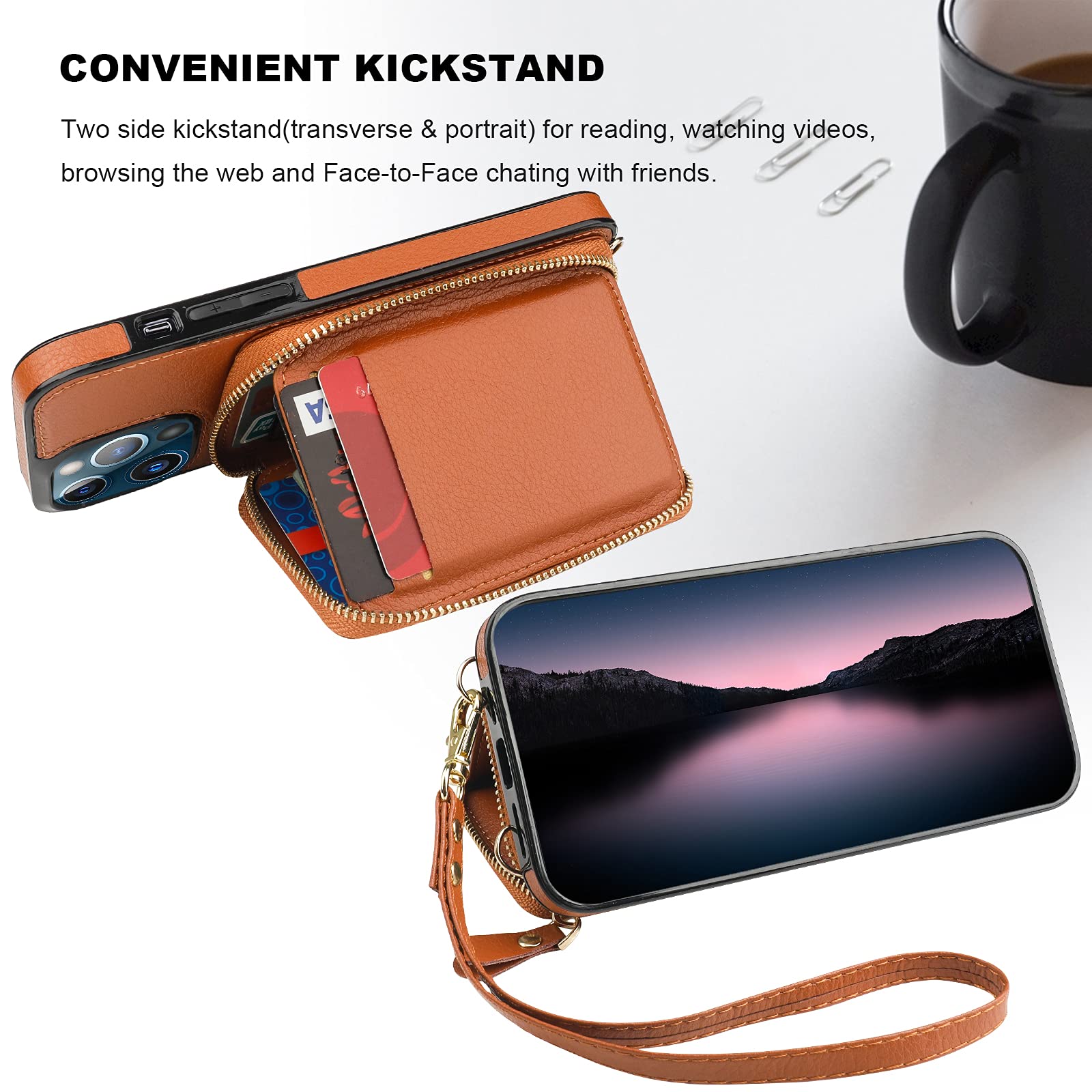 Foto 6 pulgar | Funda Tipo Cartera Bocasal Con Bloqueo Rfid Para Iphone 13 Pro Max, Color Marrón - Venta Internacional.