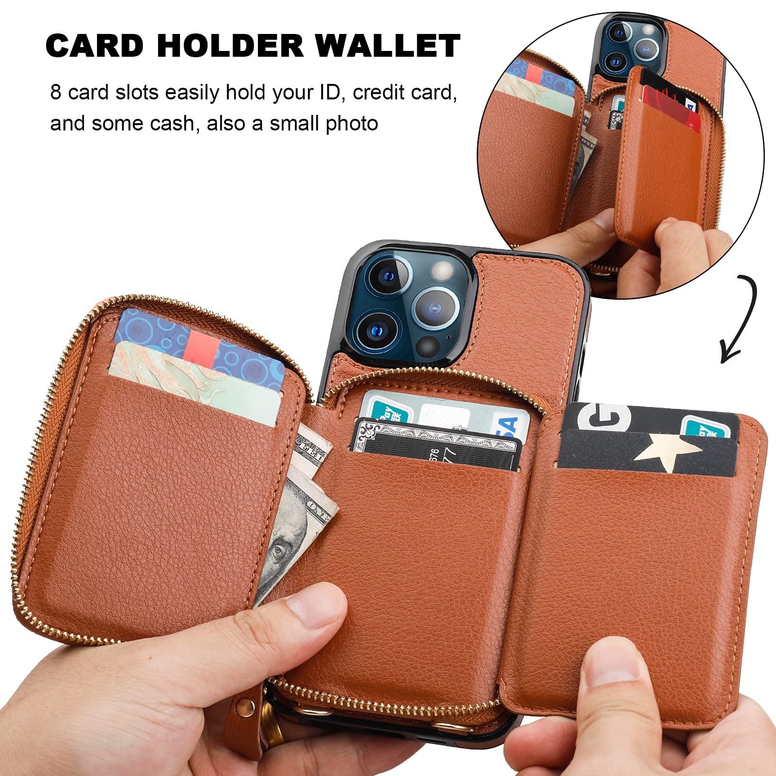 Foto 8 pulgar | Funda Tipo Cartera Bocasal Con Bloqueo Rfid Para Iphone 13 Pro Max, Color Marrón - Venta Internacional.