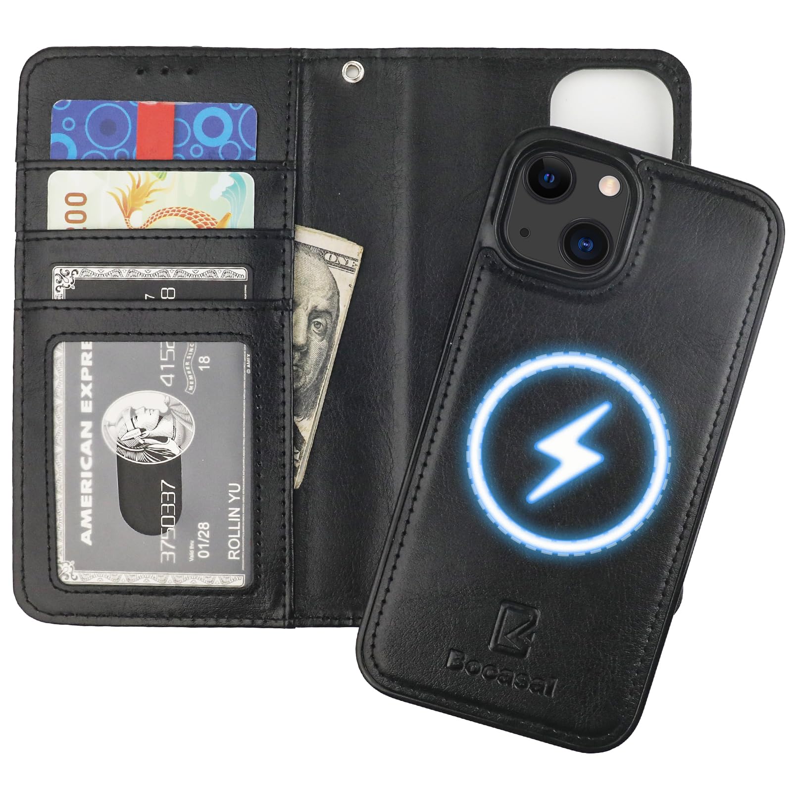 Funda Tipo Cartera Bocasal Para Iphone 13 De 6.1 Pulgadas Con Magsafe De Piel Negra - Venta Internacional.