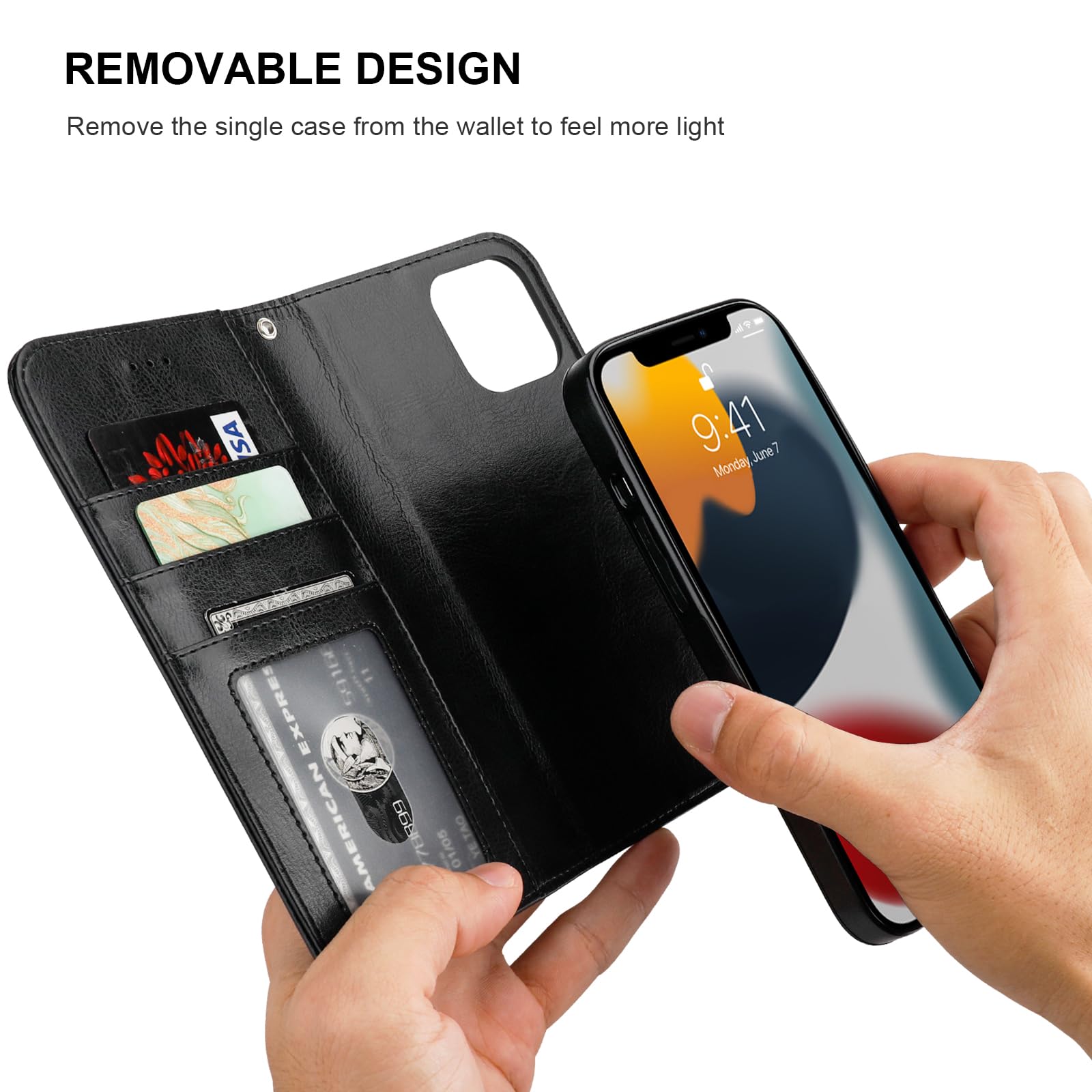 Foto 4 pulgar | Funda Tipo Cartera Bocasal Para Iphone 13 De 6.1 Pulgadas Con Magsafe De Piel Negra - Venta Internacional.