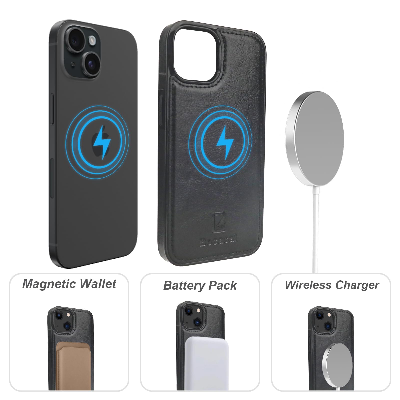 Foto 5 pulgar | Funda Tipo Cartera Bocasal Para Iphone 13 De 6.1 Pulgadas Con Magsafe De Piel Negra - Venta Internacional.