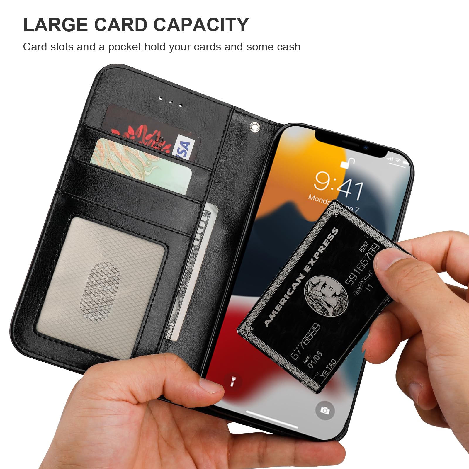 Foto 6 pulgar | Funda Tipo Cartera Bocasal Para Iphone 13 De 6.1 Pulgadas Con Magsafe De Piel Negra - Venta Internacional.