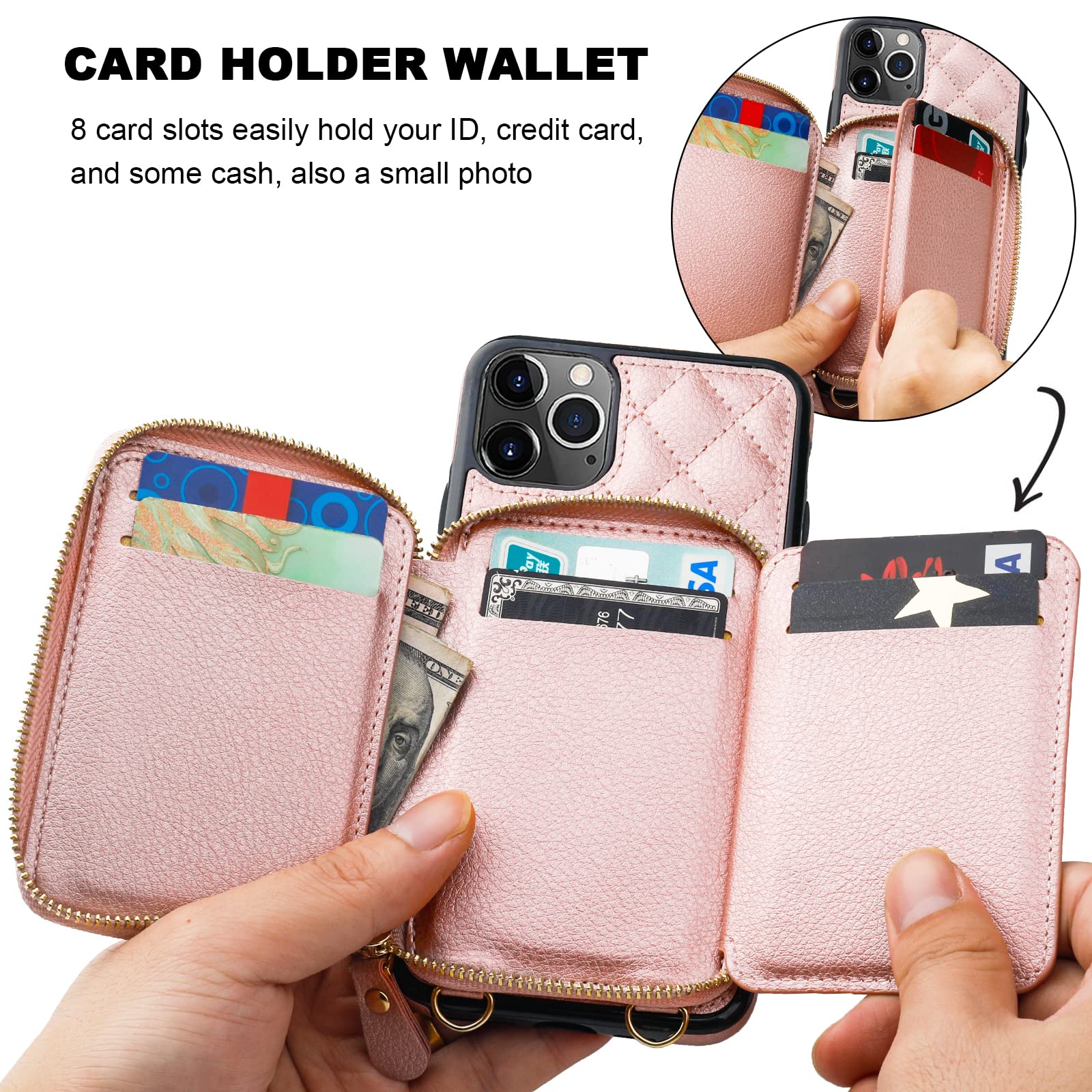 Foto 5 pulgar | Funda Tipo Cartera Tipo Bandolera Bocasal Para Iphone 11 Pro Max, Color Oro Rosa - Venta Internacional.