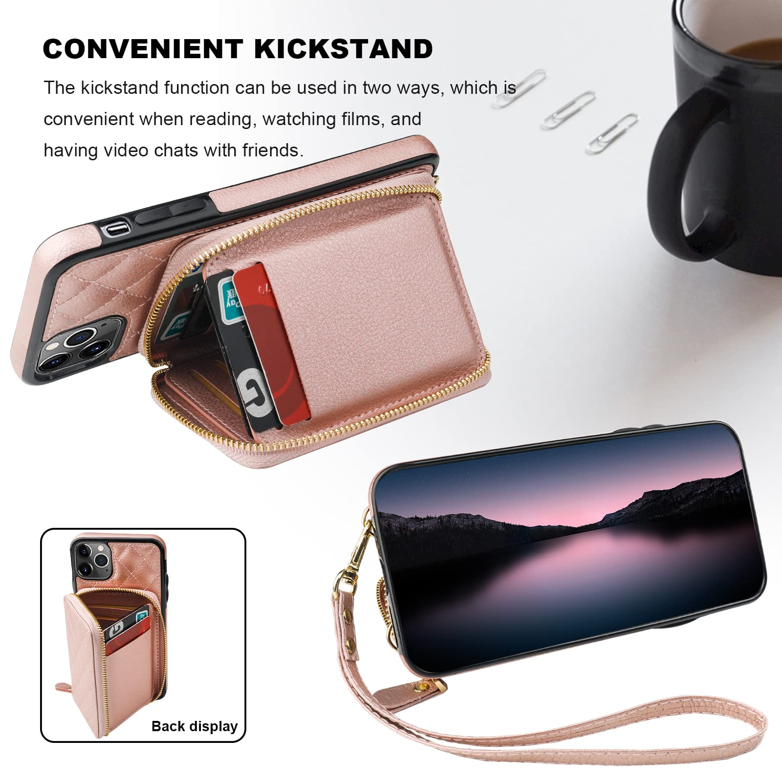 Foto 6 pulgar | Funda Tipo Cartera Tipo Bandolera Bocasal Para Iphone 11 Pro Max, Color Oro Rosa - Venta Internacional.
