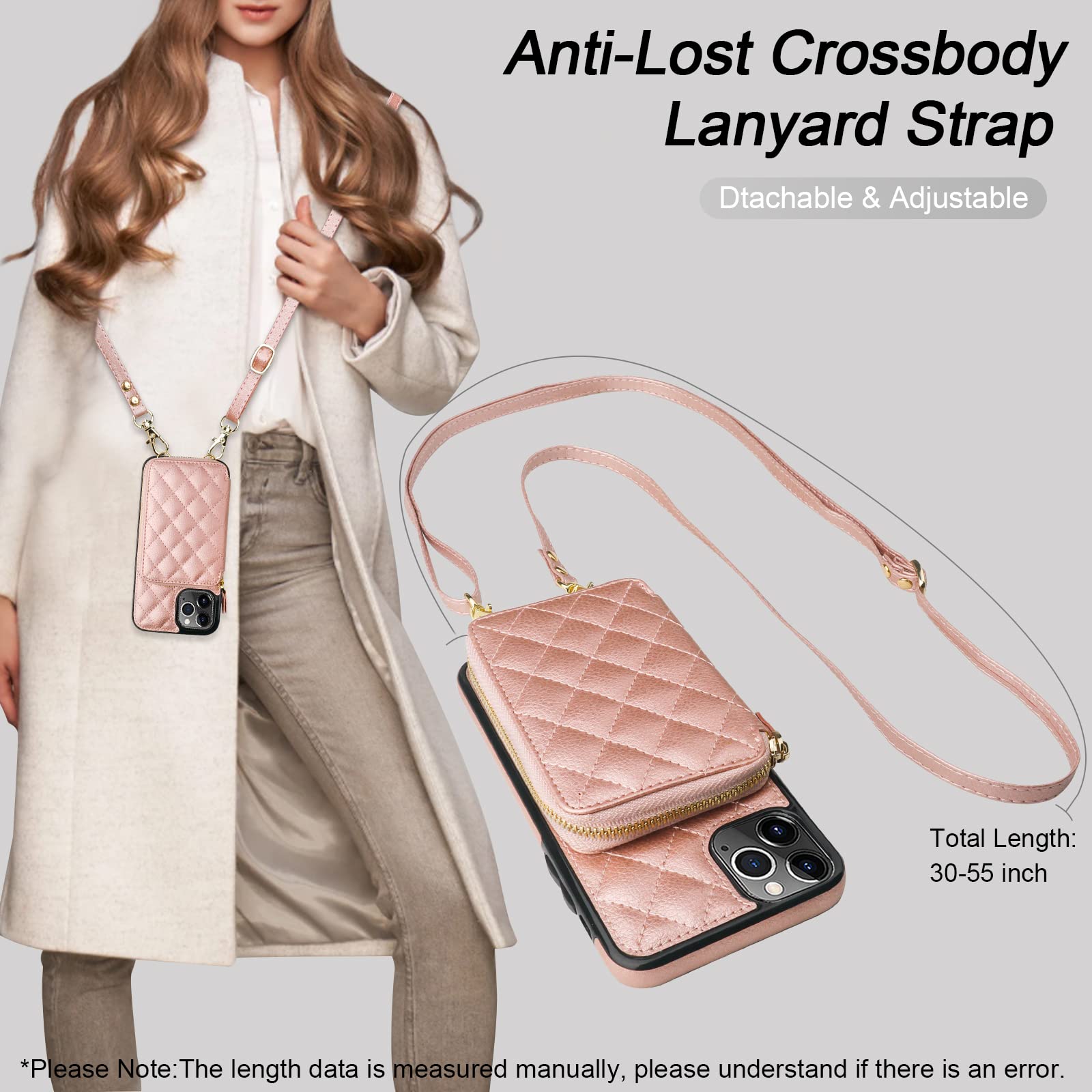 Foto 7 pulgar | Funda Tipo Cartera Tipo Bandolera Bocasal Para Iphone 11 Pro Max, Color Oro Rosa - Venta Internacional.