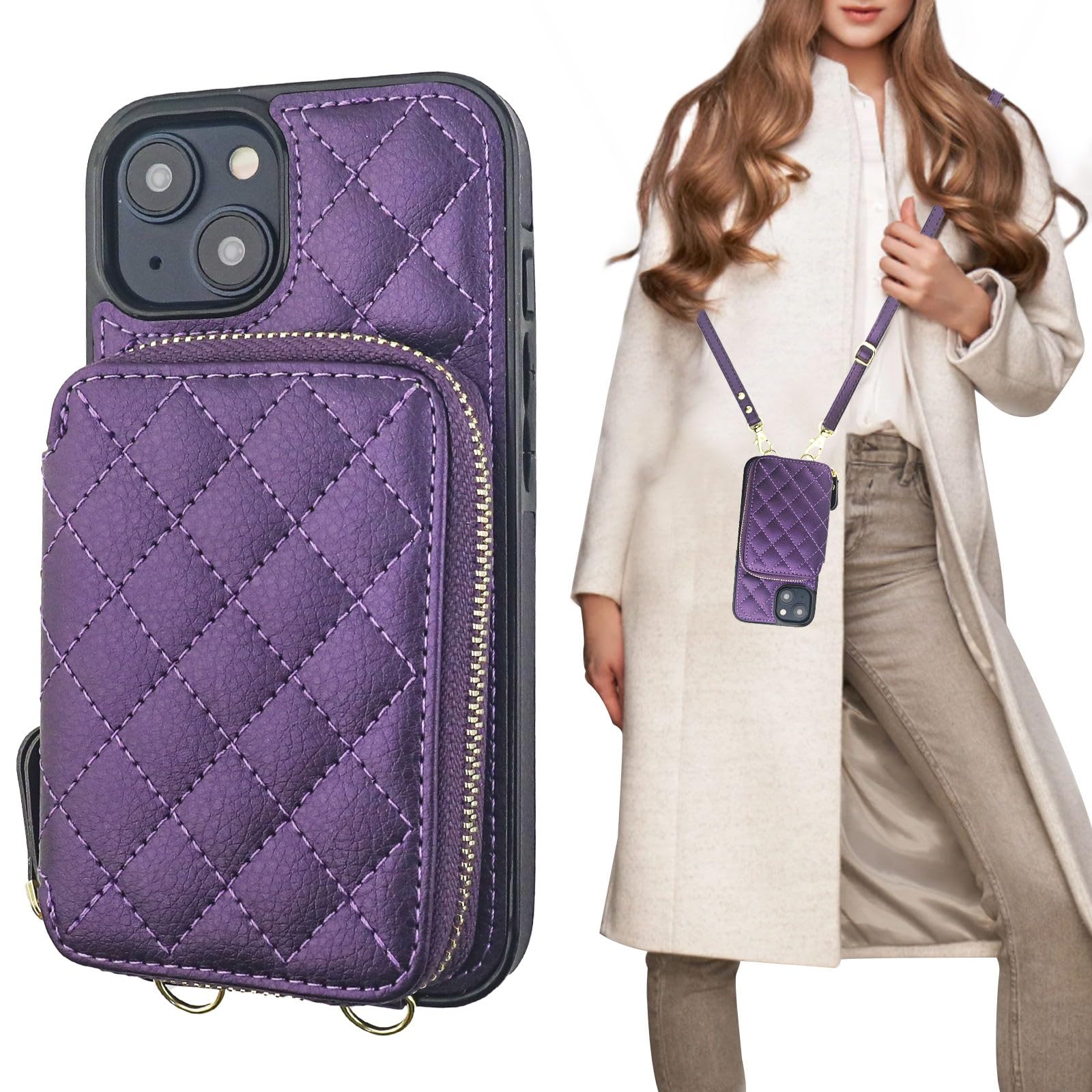 Foto 2 pulgar | Funda Tipo Cartera Tipo Bandolera Bocasal Para Iphone 14 De 6.1 Pulgadas, Color Morado Oscuro - Venta Internacional.