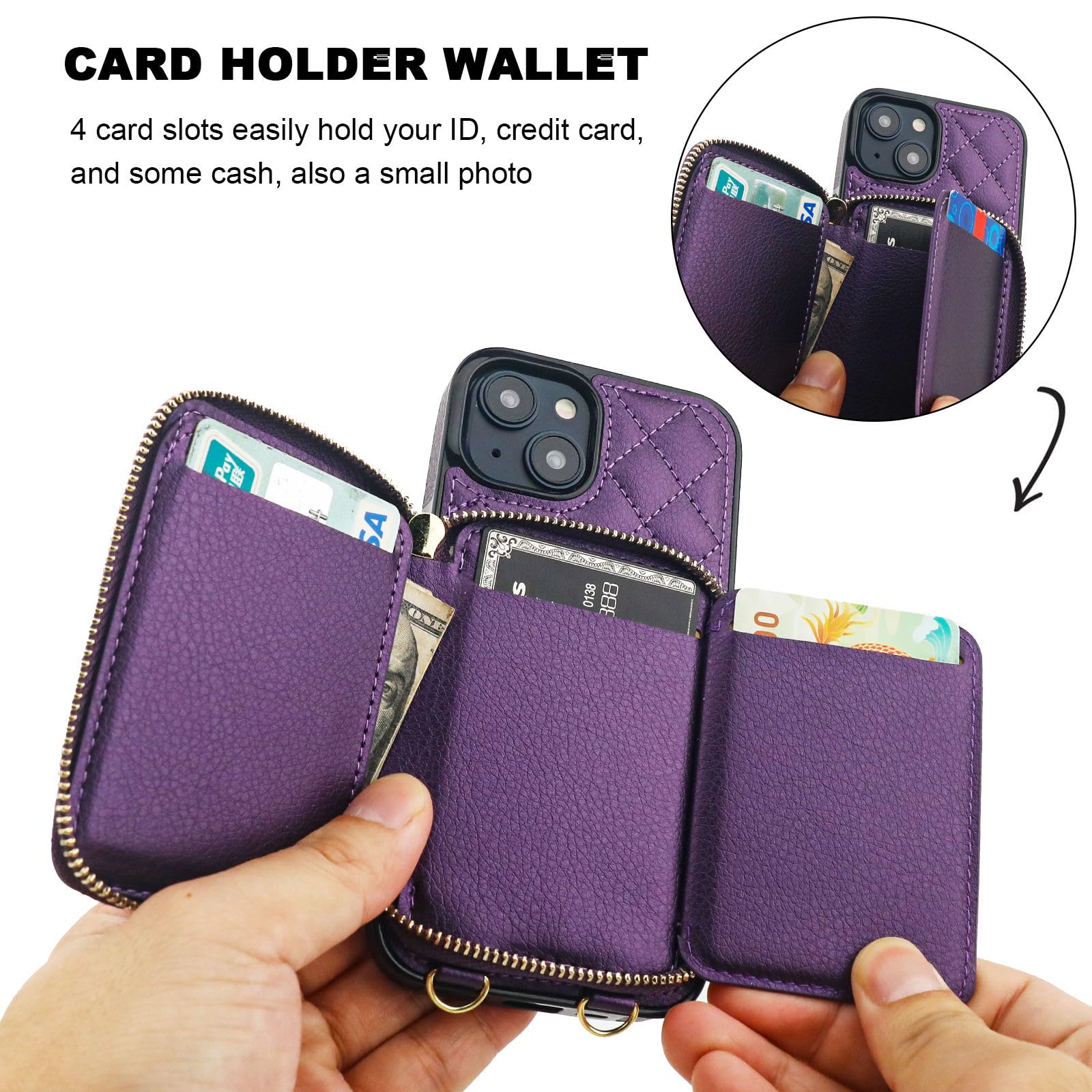Foto 5 pulgar | Funda Tipo Cartera Tipo Bandolera Bocasal Para Iphone 14 De 6.1 Pulgadas, Color Morado Oscuro - Venta Internacional.