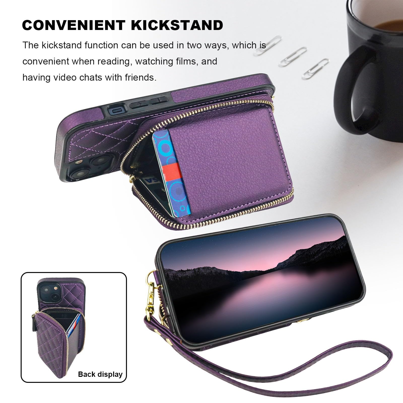 Foto 6 pulgar | Funda Tipo Cartera Tipo Bandolera Bocasal Para Iphone 14 De 6.1 Pulgadas, Color Morado Oscuro - Venta Internacional.