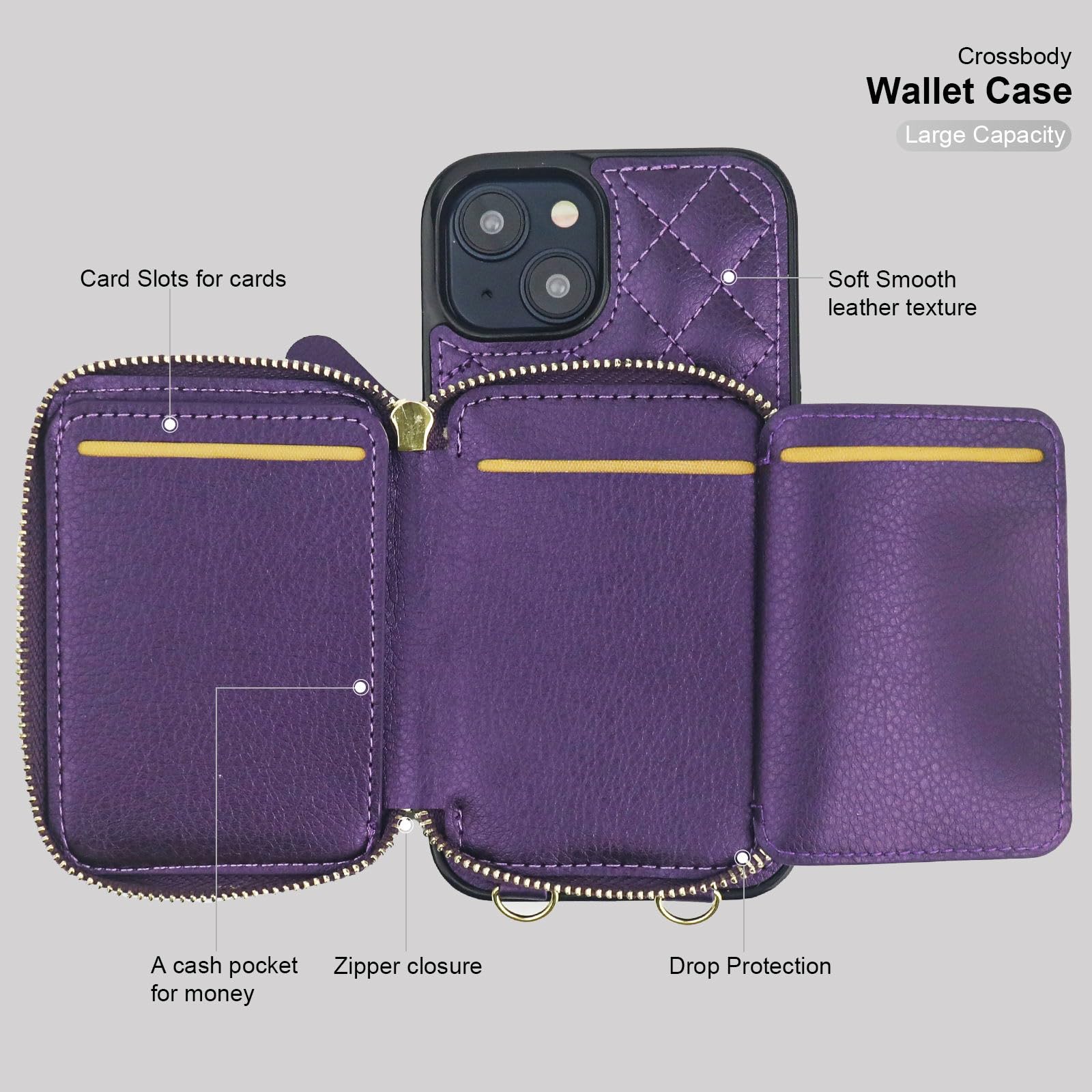 Foto 8 pulgar | Funda Tipo Cartera Tipo Bandolera Bocasal Para Iphone 14 De 6.1 Pulgadas, Color Morado Oscuro - Venta Internacional.